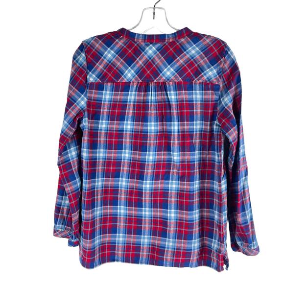 J. Crew Mercantile Flannel Plaid Popover Shirt Top Ruffle Blue Red Size XS - Picture 8 of 11